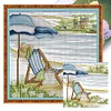 >SALE<Embroidery Eco-cotton Thread 14CT Printed Leisure Time Cross Stitch 33x33cm