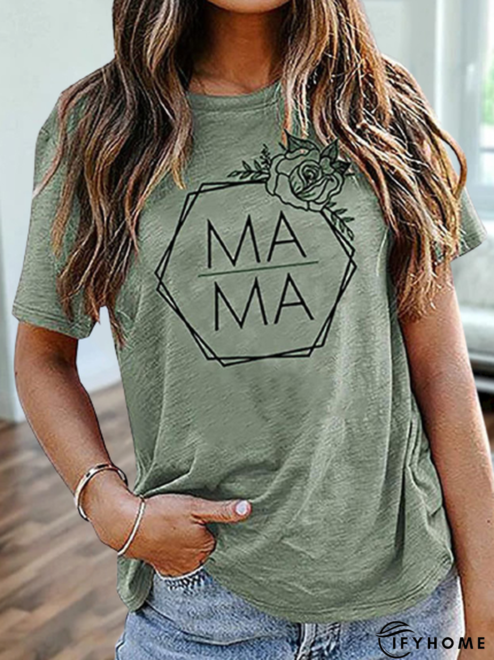 Vintage MAMA Floral Printed Short Sleeves Crew Neck Casual Top | IFYHOME