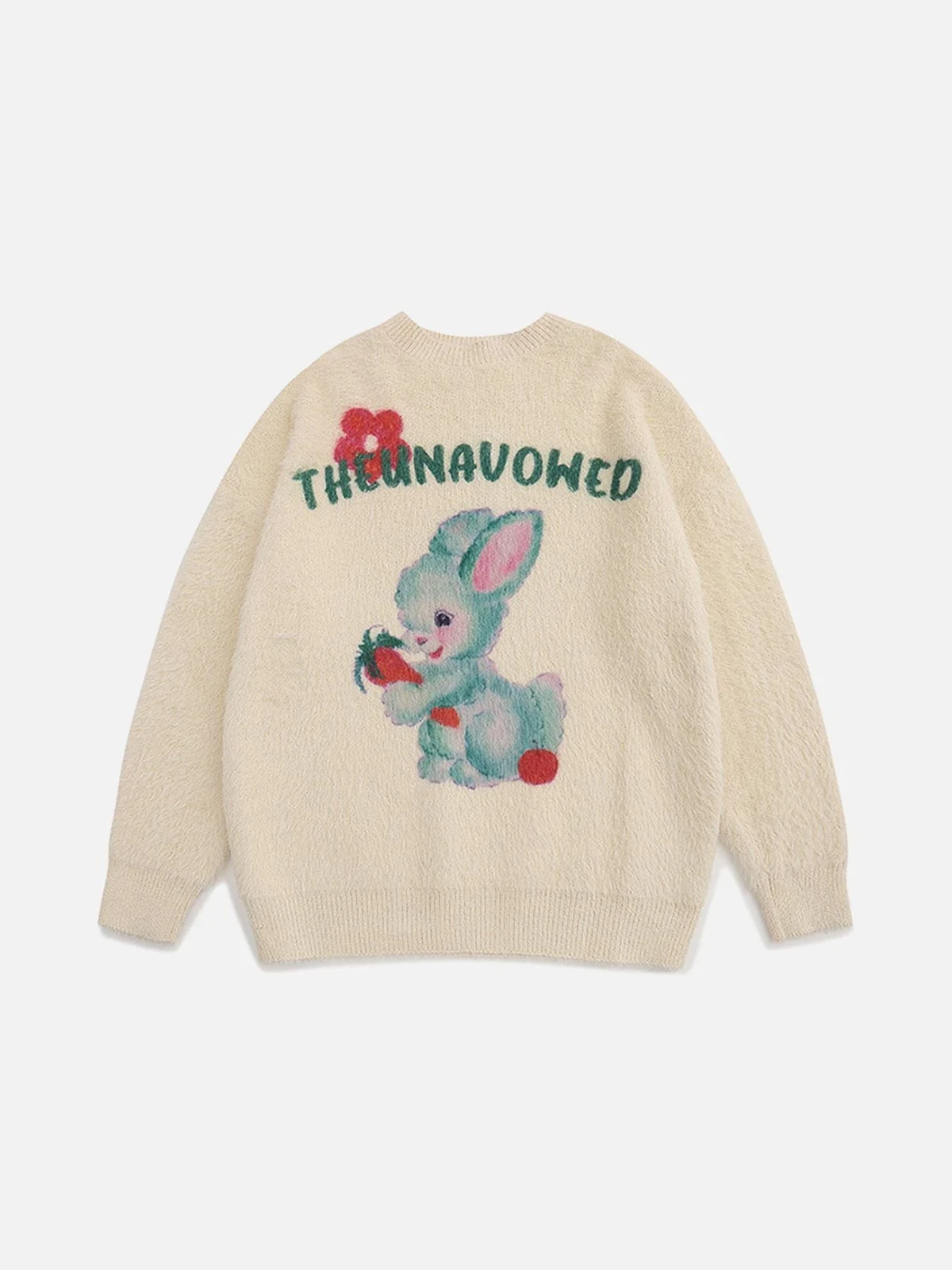 Apricot Cartoon Rabbit Graphic Fluffy Knit Sweater Front
