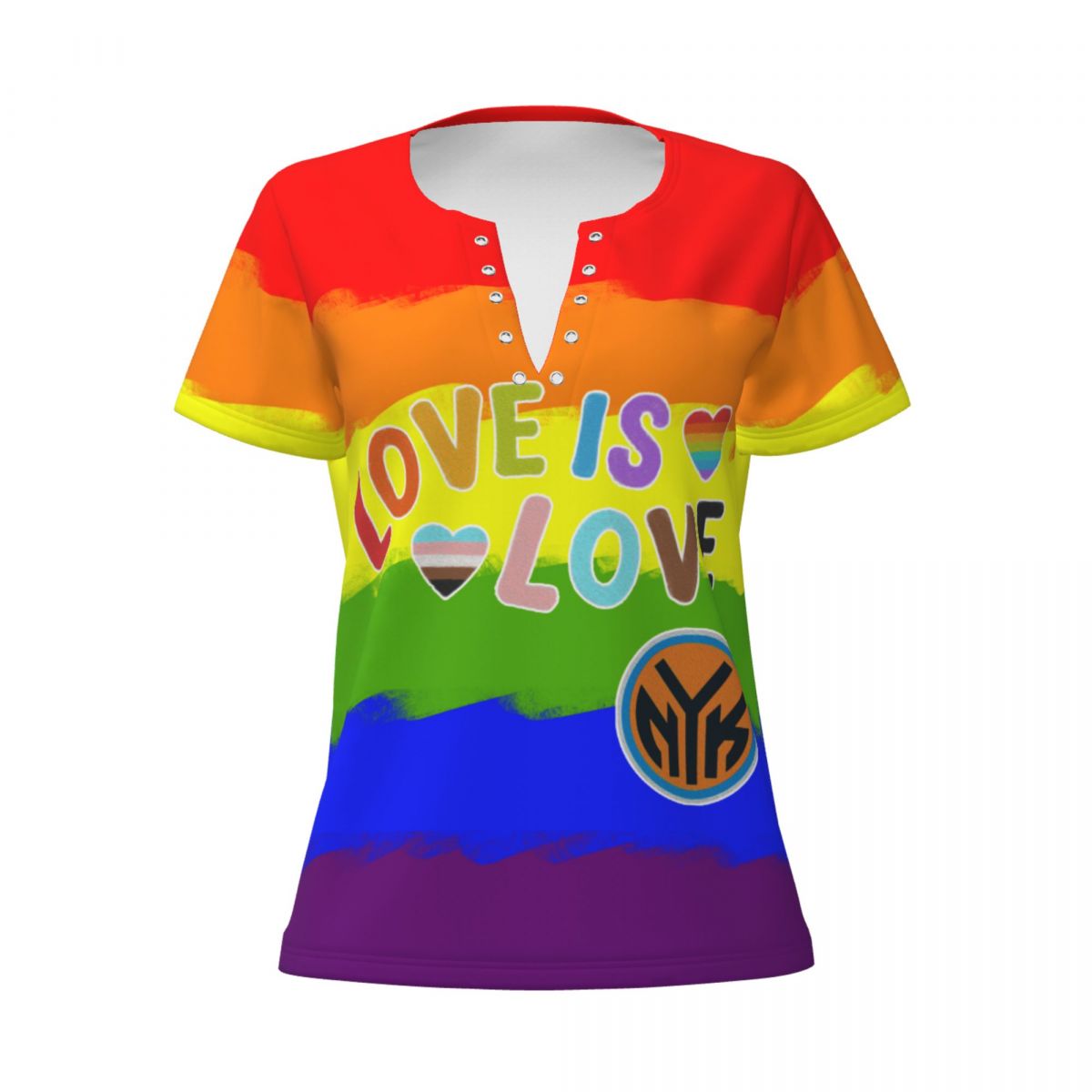 New York Knicks Love Pride Women's Summer Tops V Neck T-Shirt