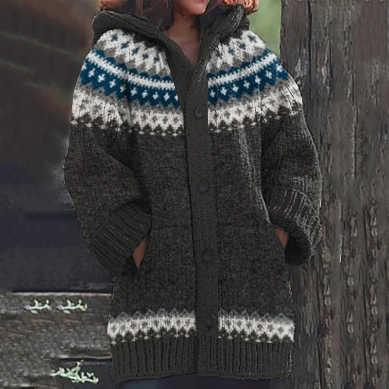 Fairman Island Wave Pattern Contrast Sweater Cardigan