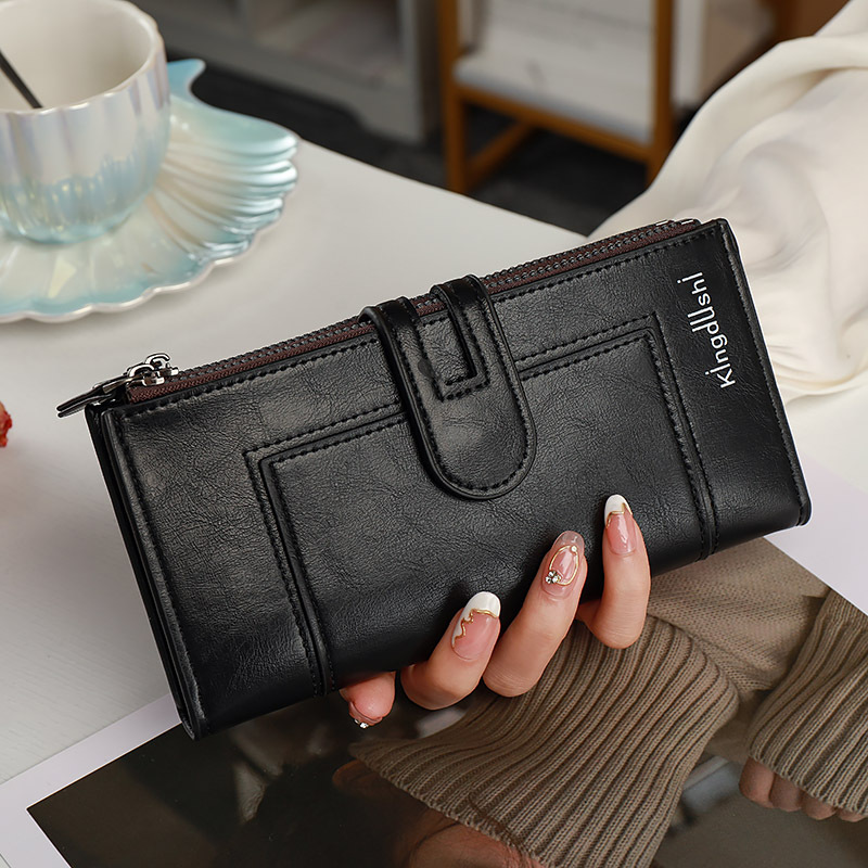 Mature Women's Wallet Long Two-fold Zipper Plain Purse