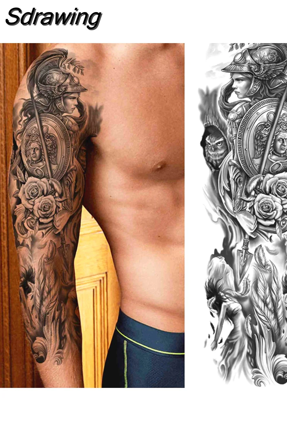 Sdrawing Totem Temporary Tattoo Sleeve For Men Women Adult Fake Flower Shoulder Tatoos Sticker Black Skull Tattoos Big Full Arm 521-0