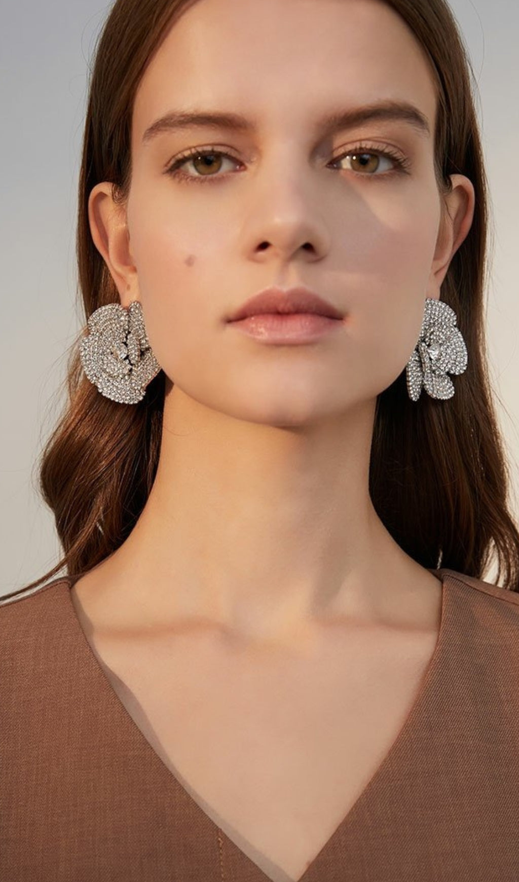 Assumpta Silver Five-Petal Rhinestone Earrings