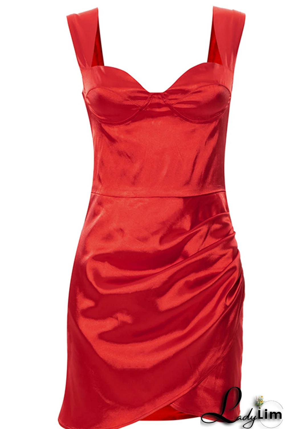 Red Sexy Solid Split Joint Square Collar Pencil Skirt Dresses