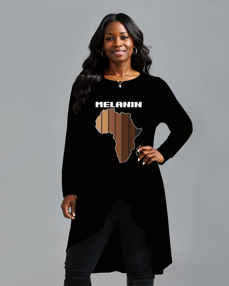 Women's Plus Size Melanin Irregular Hem Long Sleeve Top