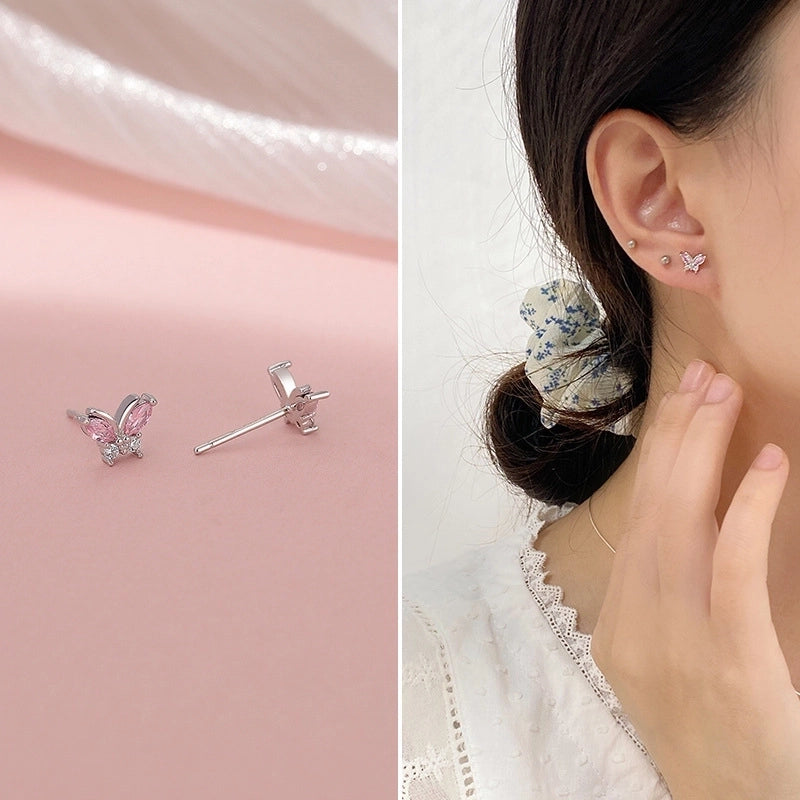 1 Pair 925 Sterling Silver Zircon 925 Sterling Silver Earrings Butterfly Earrings