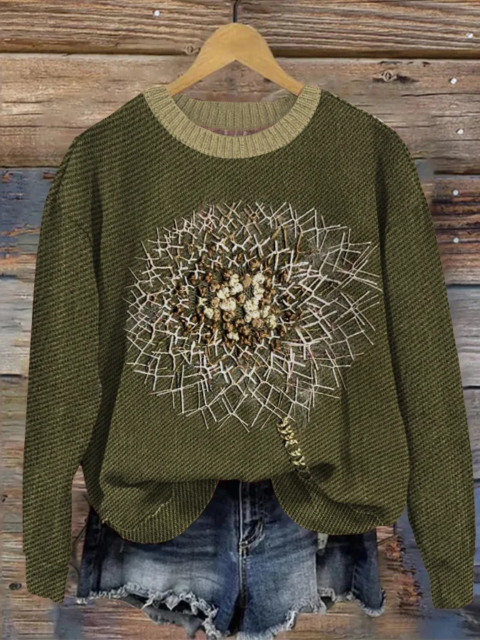 VChics Vintage Forest Dandelion Jacquard Sweater