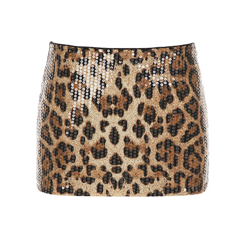 Nigikala Nigikala Women's Leopard-Print Leopard Time Tice Babes Tat-Bowl Skirt Street Sexy Low-Rise Thin Skirt