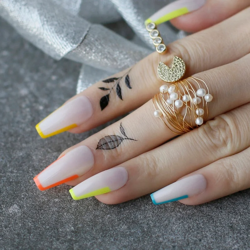 Gel Exquisite French Coffin Baby nude Acrylic nails salon 24pcs Baby pink Fake nails ballet UV glossy reuseull wholesale droship-Nail Inspo