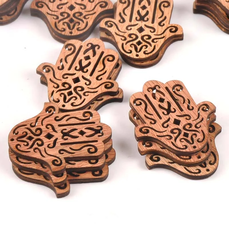 20pcs 43X49mm Natural Vintage Wood DIY Crafts For Hand Of Fatima Handmade Sewing Scrapbooking Handicraft Wooden Ornament M1609