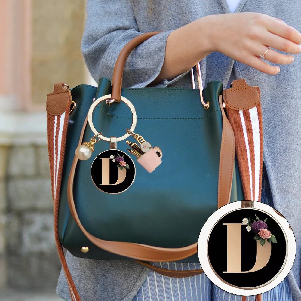 Resin Alphabet Letter Keychain Pearl Alphabet Key Ring Charms for Key Handbag Backpack