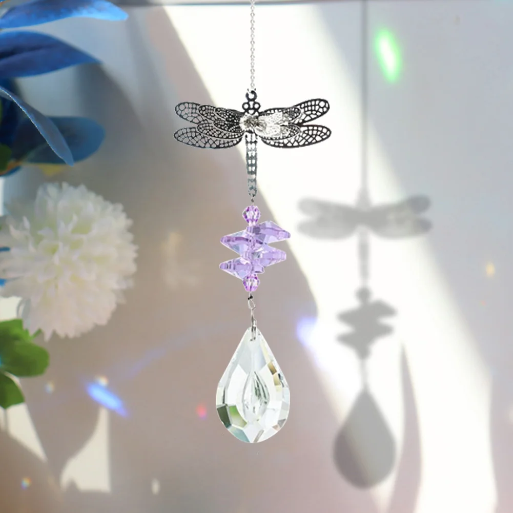 DIY Dragonfly Window Hanging Crystal Garland Suncatcher Pendant (Purple)