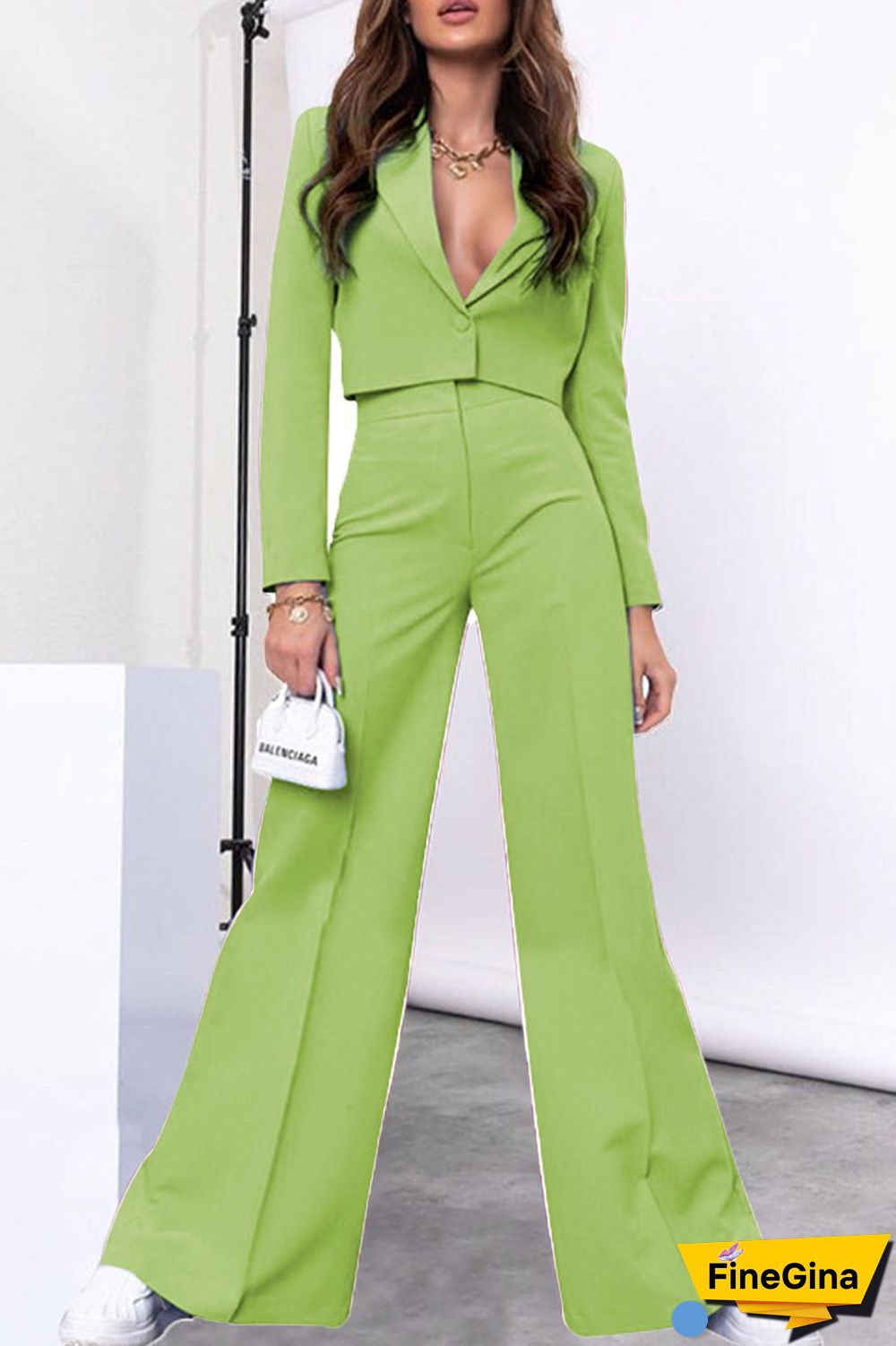 Cyan Casual Solid Patchwork Buttons V Neck Long Sleeve Two Pieces