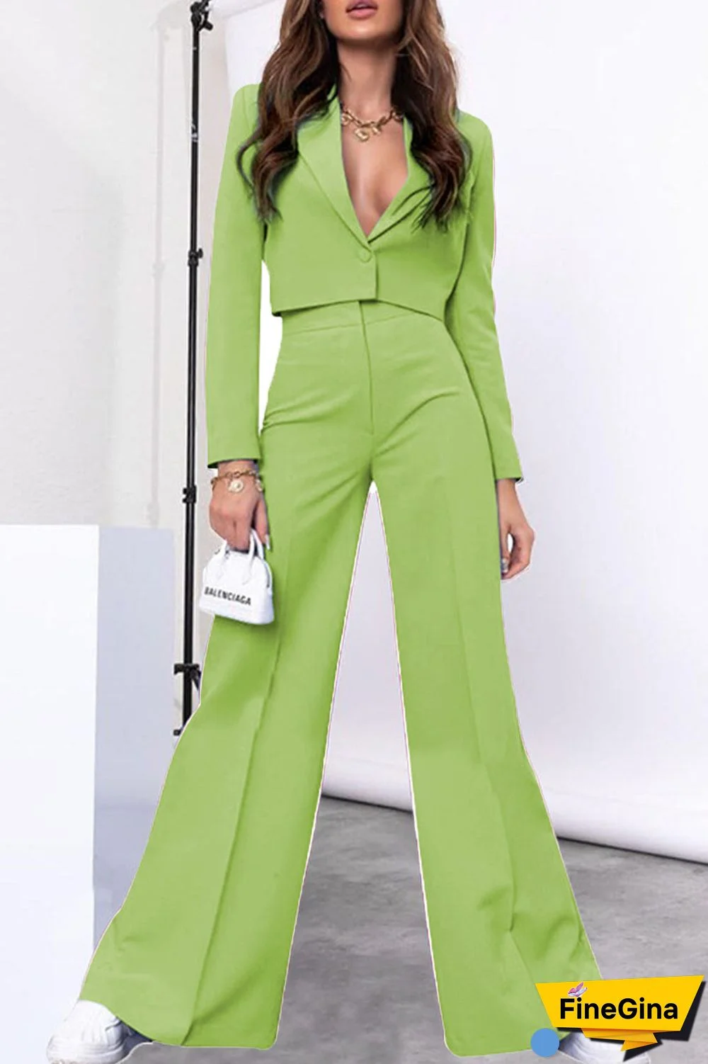 Cyan Casual Solid Patchwork Buttons V Neck Long Sleeve Two Pieces