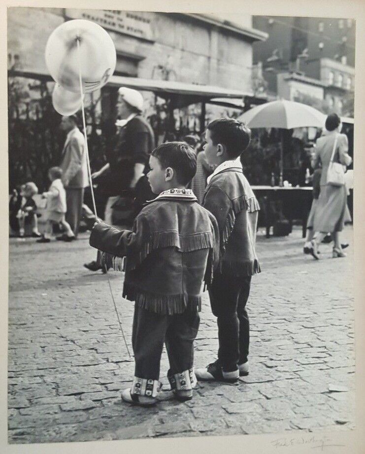 B / Avec ,Antique Photo Poster painting (Ballon Gar?ons) Par Fred E.Worthington - Signée / Circa