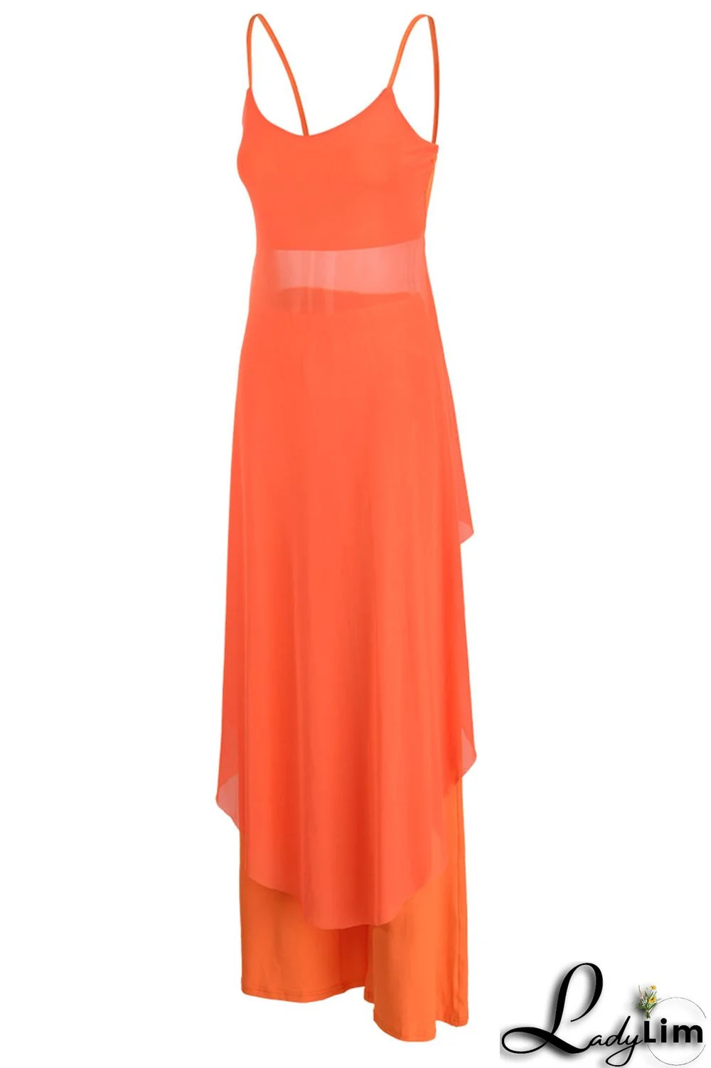Tangerine Casual Solid Split Joint Asymmetrical Spaghetti Strap Sleeveless Two Pieces