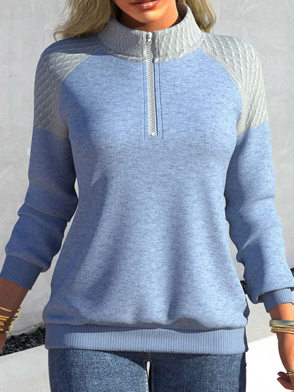 Dusty Blue Long Sleeve Zipper Sweatshirt