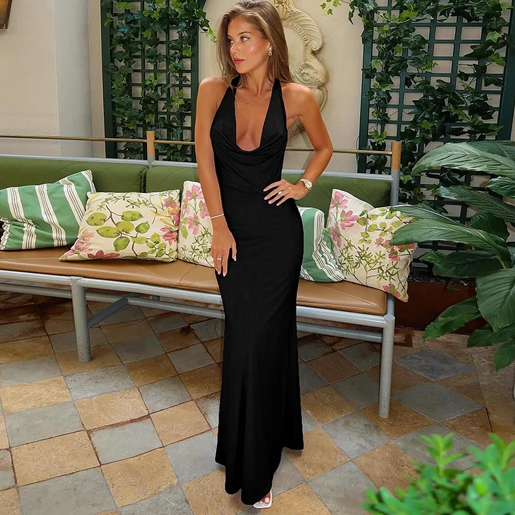 Sexy Halter Backless Pile Collar Dress