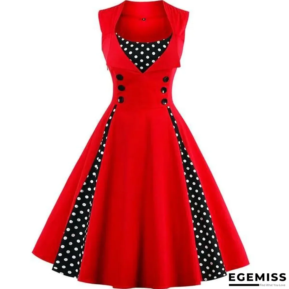 Plus Size Women Robe Retro Vintage Dress Dot Swing Pin Up Summer Party Dresses | EGEMISS