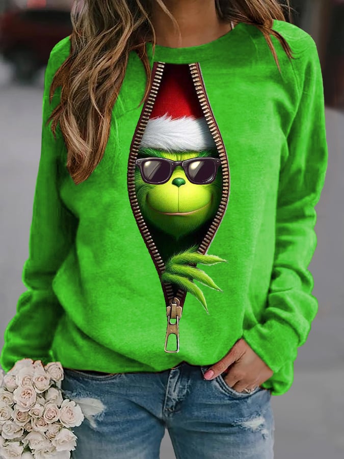 Women's Christmas Ew People Printed Crew Neck Sweatshirt