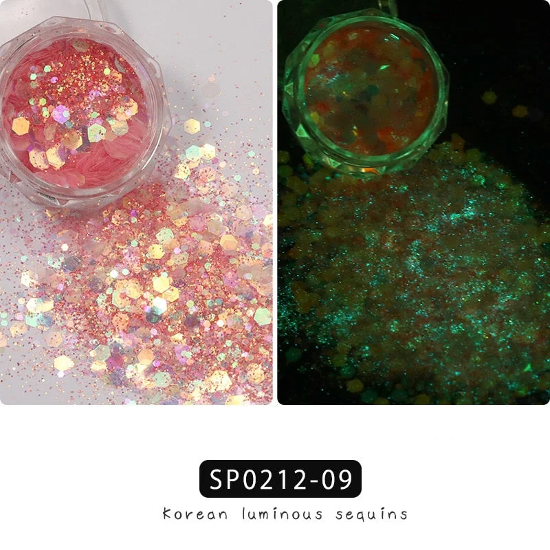 1 Box Luminous Nail Glitter Neon Hexagon Fluorescent Flake Glow in the Dark Sequin Nails Art Decorations Manicure Accessories-Nail Inspo