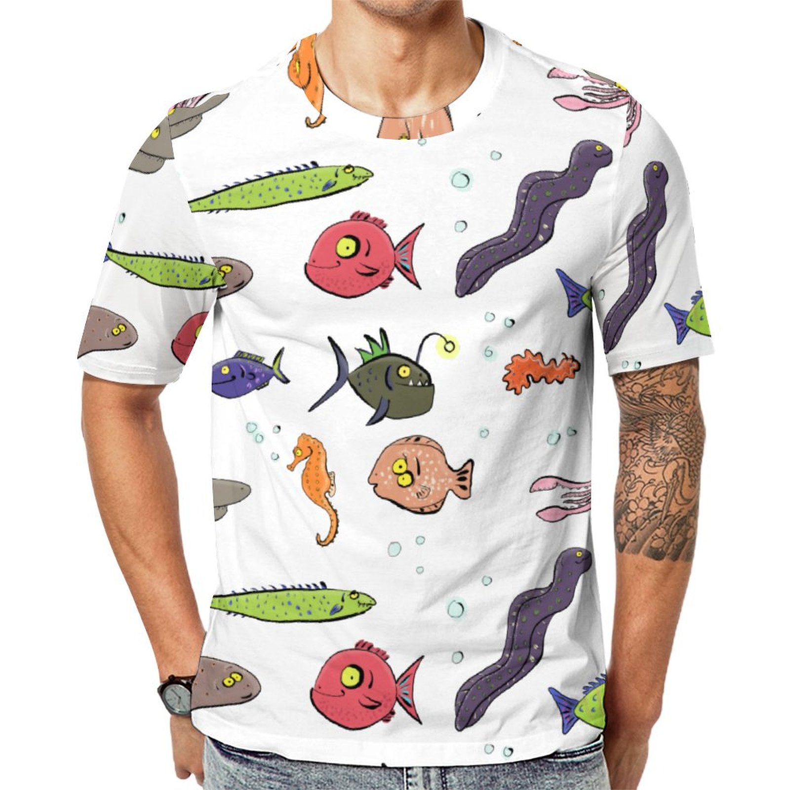 Fish Under The Sea Cartoon Short Sleeve Print Unisex Tshirt Summer Casual Tees for Men and Women Coolcoshirts