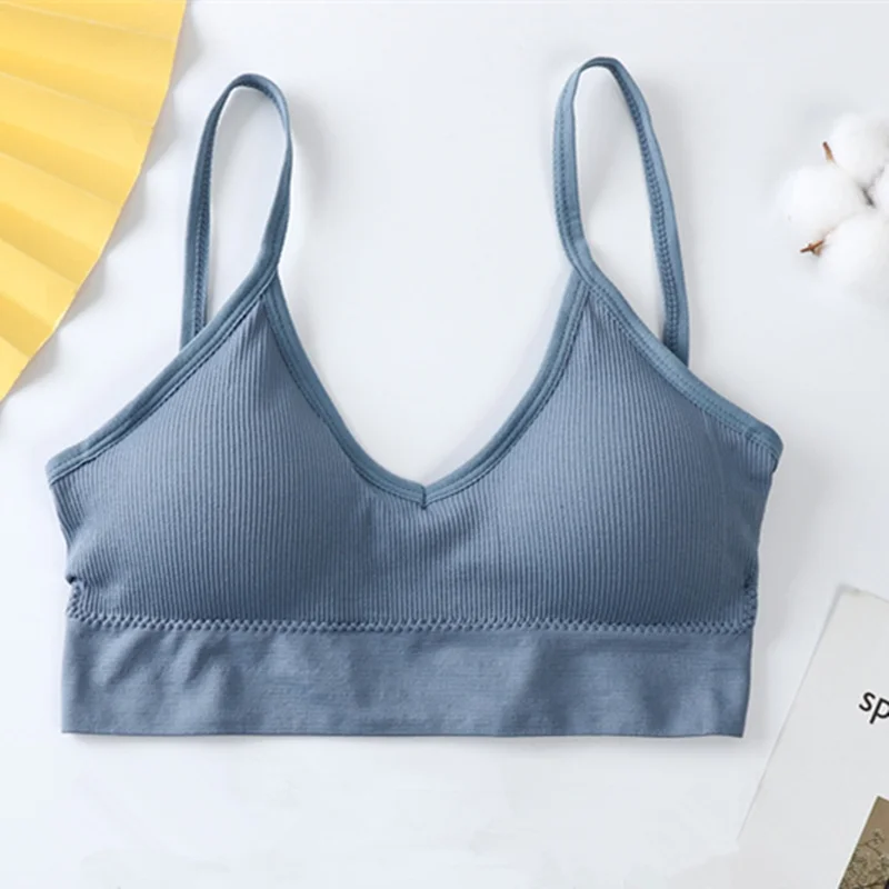 Billionm Seamless Deep V Tube Tops Women's Sports Triangle Cup Crop Top Wireless Padded Thin Camis Bra Top Underwear