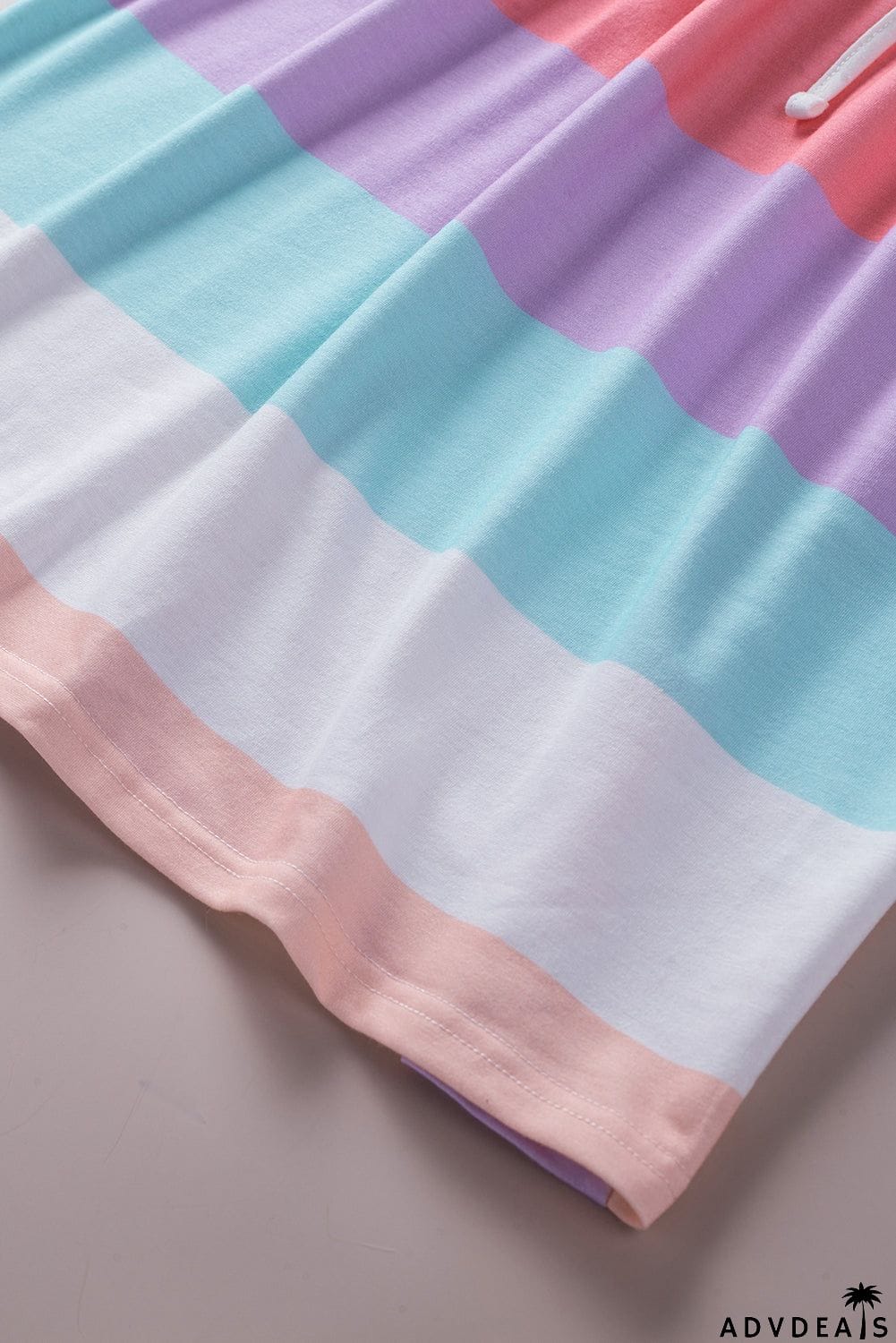 Multicolor Striped Drawstring V Neck T Shirt Dress