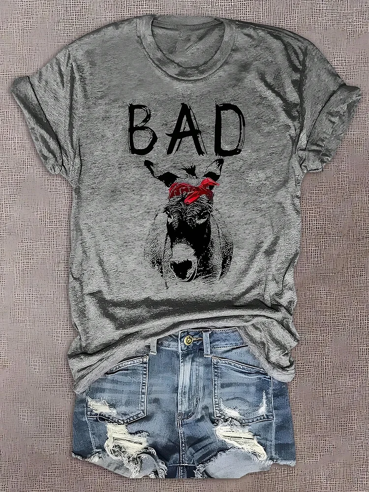 Donkey &Bad letter print summer casual round neck short sleeve T-shirt