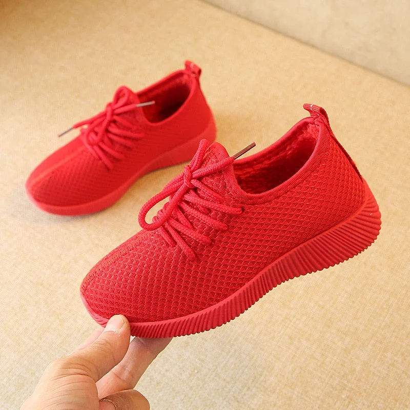 Children Sports Shoes Boys Girls Lace-up Outsole Slip Patchwork Breathable Red Black 2 Style Kids Sneakers Child Running Shoe