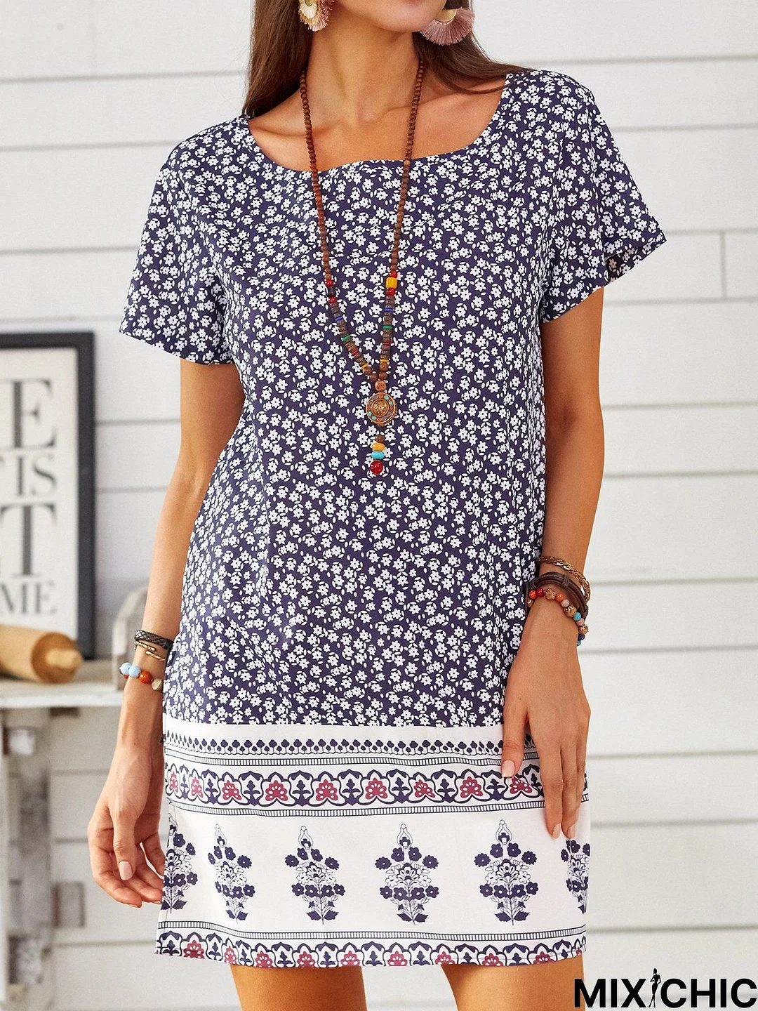 Vintage Boho Casual Short Sleeve Weaving Dress