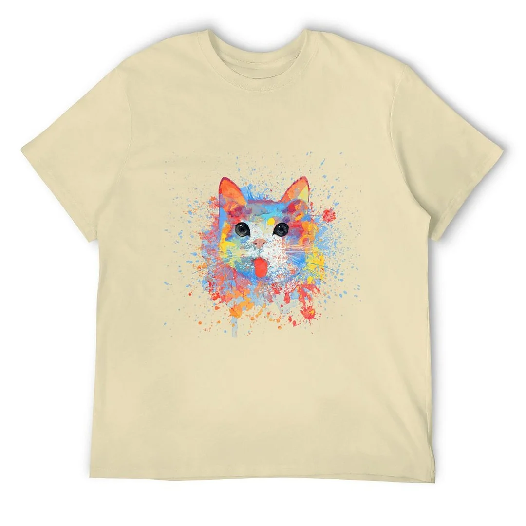 Women plus size clothing Printed Unisex Short Sleeve Cotton T-shirt for Men and Women Pattern  Painted Cat-Nordswear