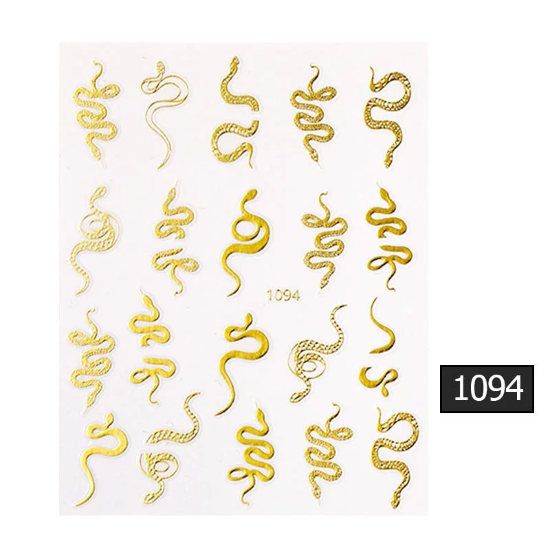 1 Sheet 3D Nail Sticker Gold Colorful Snake Rose Pattern Transfer Decals Sliders For Nails DIY Nail Art Decoration Manicures