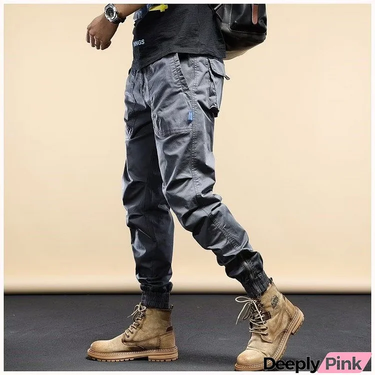 Men Fashion Casual Basic Versatile Solid Color Drawstring Waist Plus Size Cargo Pants