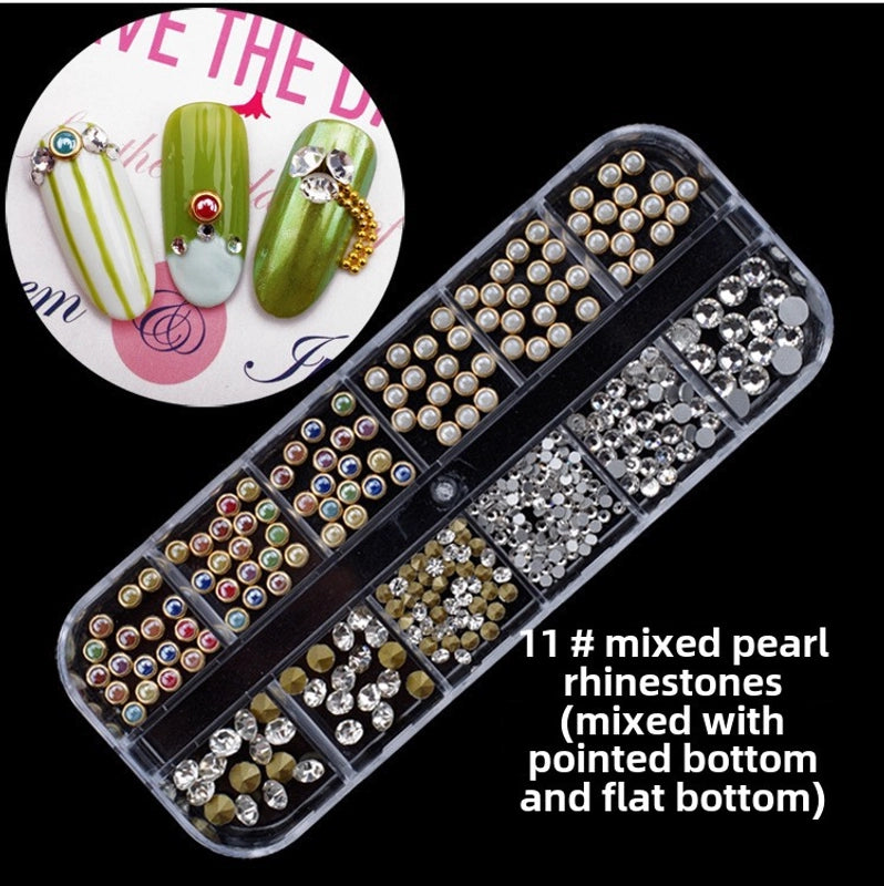 Nail Jewelry Rhinestone Flat Bottom Drill Hollow Nail Stick Drill Sequins Colored Diamond Flat Bottom Pearl Shell Japanese Series