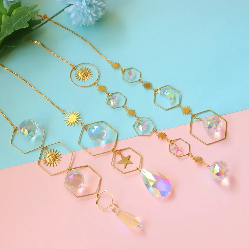 Crystal Wind Chime Ball Star Pendant Hanging Garden Home Xmas Party Decor