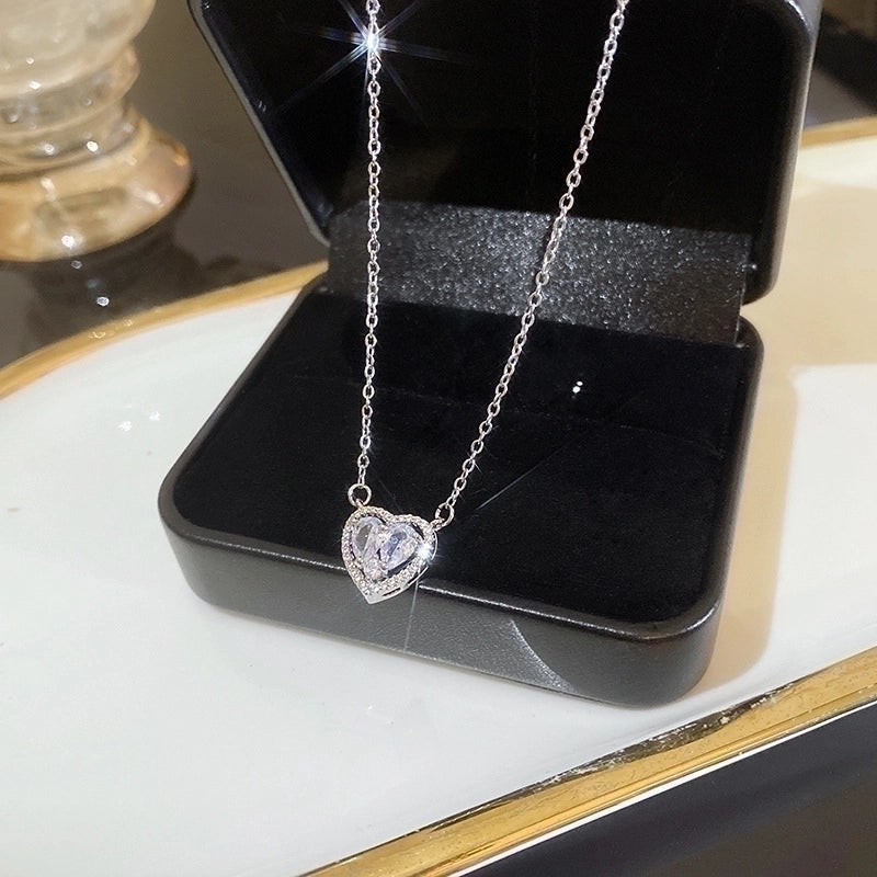 Minimalist Heart Shape Flower Bow Knot Titanium Steel Copper Plating Inlay Artificial Gemstones Pendant Necklace