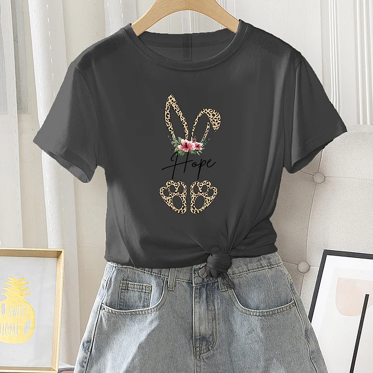 Women Graphic Summer Daily Short Sleeve Female Regular Casual T-shirt Rabbit Letter Print Ladies Vintage Fashion O-Neck Tee Tops