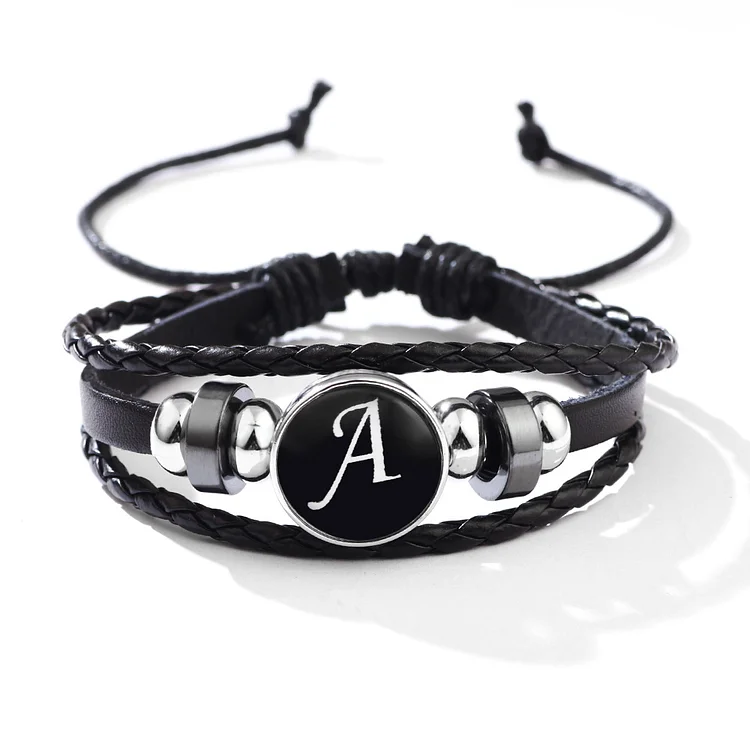 26 Letter Leather Braided Bracelets A-Z Initial Alphabet Beaded Bracelet Gifts for Women Men