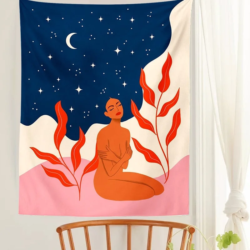 Indian Moon Phase Girl Mandala Tapestry Wall Hanging Boho decor macrame hippie Witchcraft Tapestry wall decoration cloth