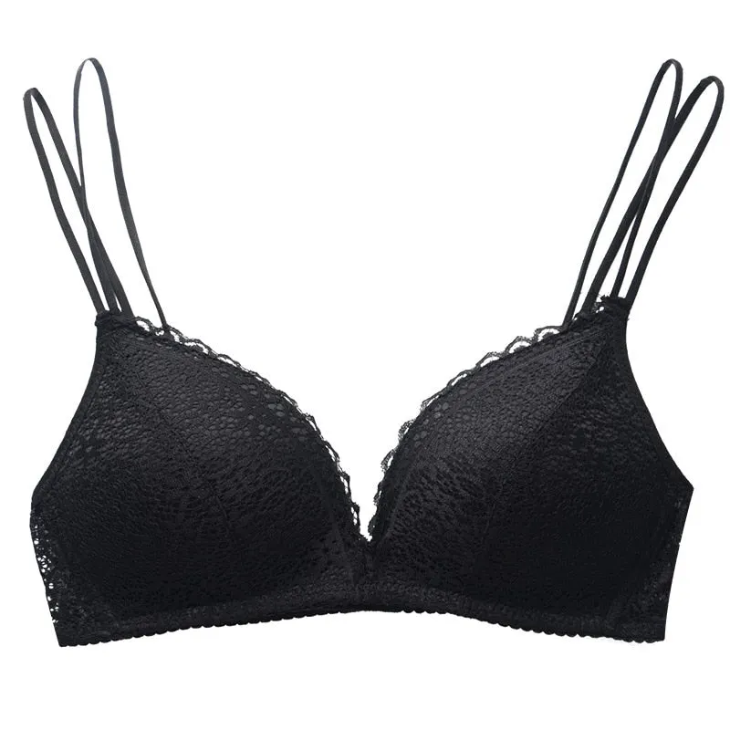 DERUILADY Comfortable Wireless Bralette Sexy Lingerie Women Thin Lace Push Up Bra Solid Color Simple Bras For Women Underwear