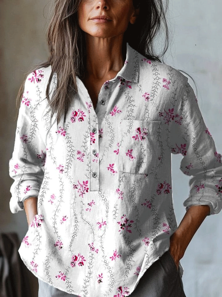 Women's   Flowers  Art Print Casual Cotton And Linen Shirt