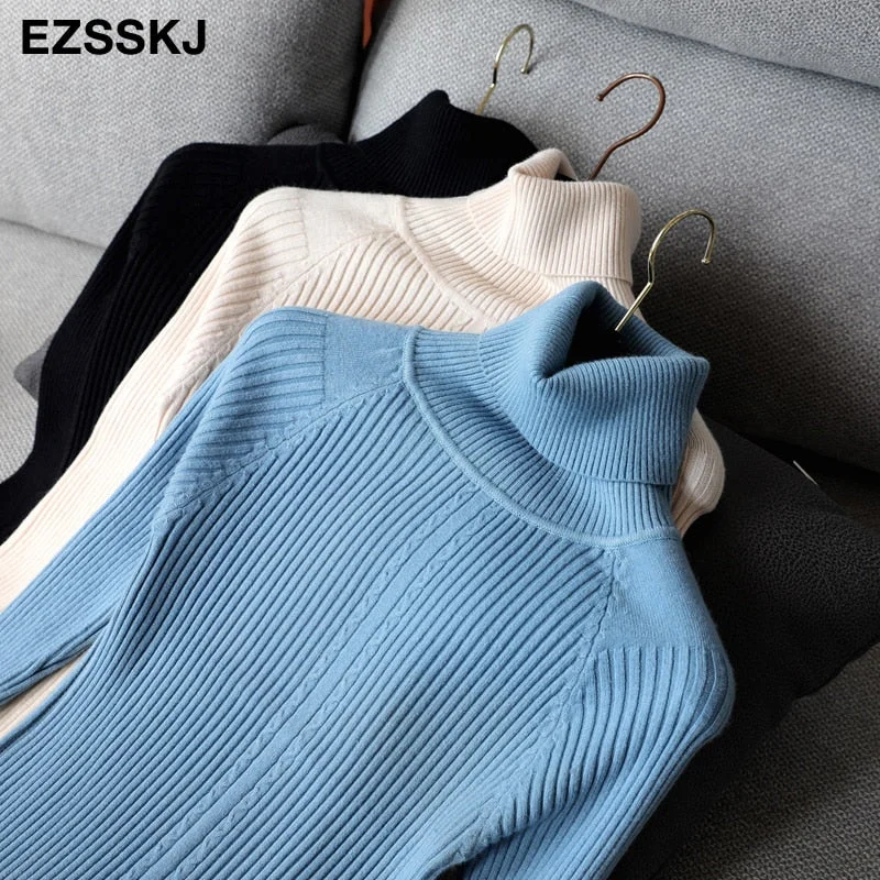 2020 autumn winter midi sweater dress women staight knit short dress highneck dress female slim sweater bodycon warm dress