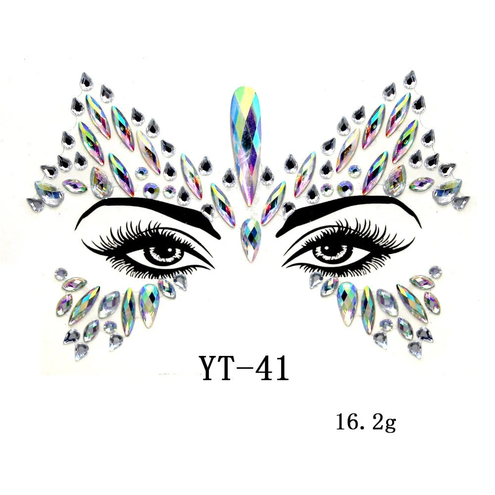 Sexy Style Rhinestone Acrylic Self-adhesive Jewelry Face Creative Tattoo Body Art Jewelry Masquerade Eyes Beauty Makeup Sticker
