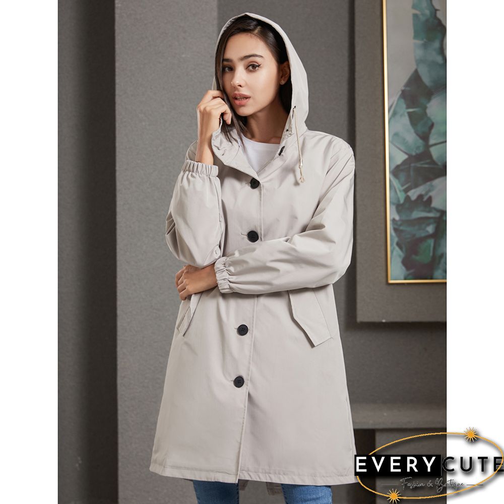 Light Gray Weatherproof Hooded Outdoor Rainproof Coat