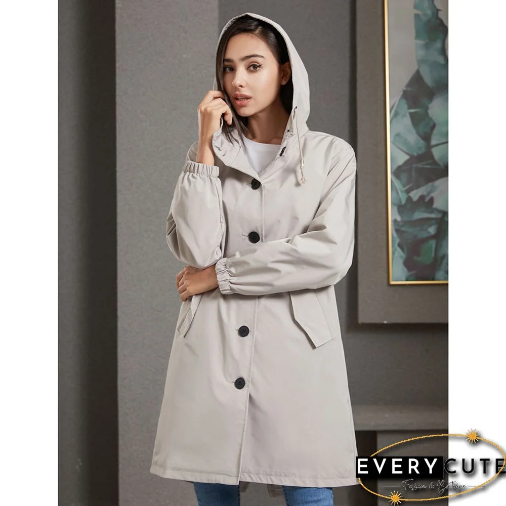 Light Gray Weatherproof Hooded Outdoor Rainproof Coat