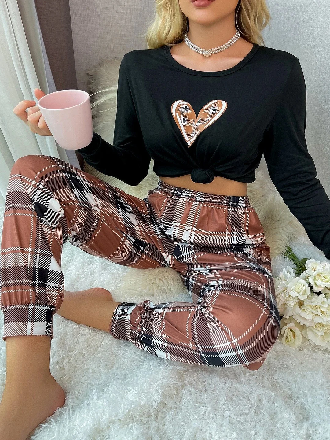 Toloer Toloer 2024 New Pajamas Women's Long Sleeve Trousers Cartoon Loose Girl Plaid Suit Home Clothes-Outfit Ideas