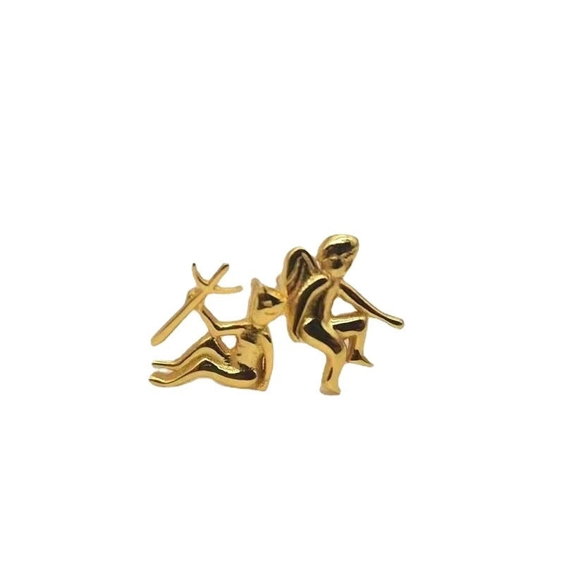 1 Pair 925 Sterling Silver Angel Demon Ear Studs