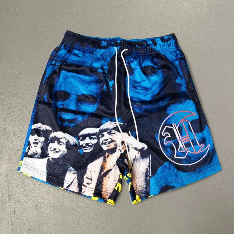 Thriller print mesh track shorts